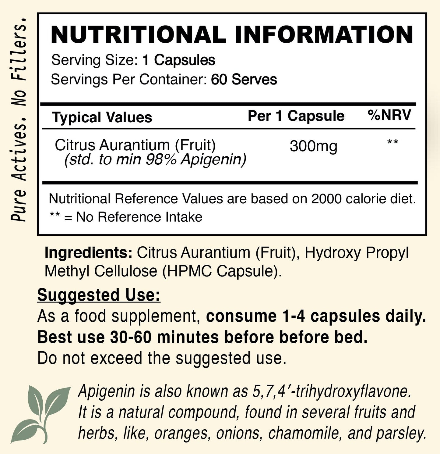 300mg Apigenin for sleep and stress - Supplement Facts - Nice Supplement Co.