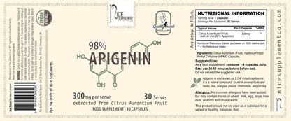 300mg Apigenin for sleep and stress - 30 Capsules - Label - Nice Supplement Co.