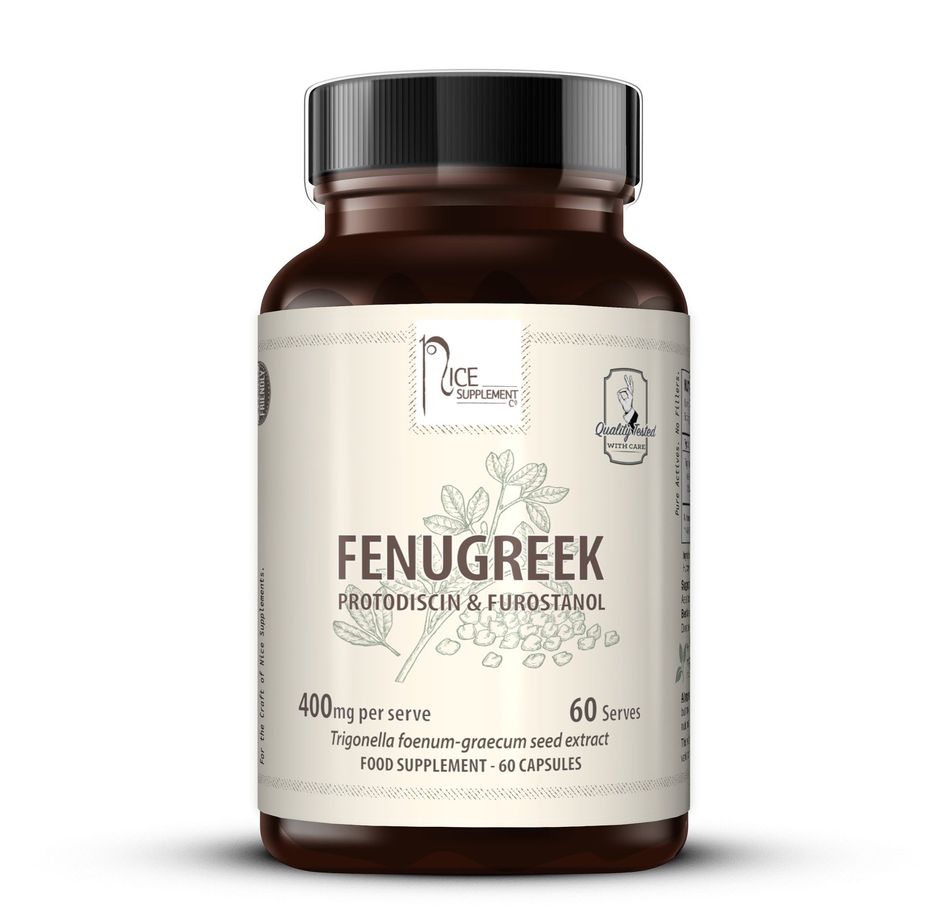 400mg Fenugreek 13% protodiscin, 70% furostanol for Testosterone -  Product Render - Nice Supplement Co.