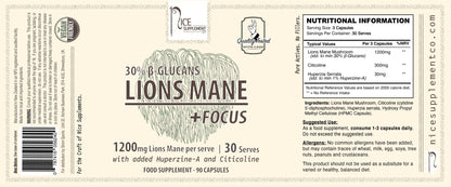 Lions Mane + Focus Nootropic Memory and Brain Health -  Label - Nice Supplement Co.