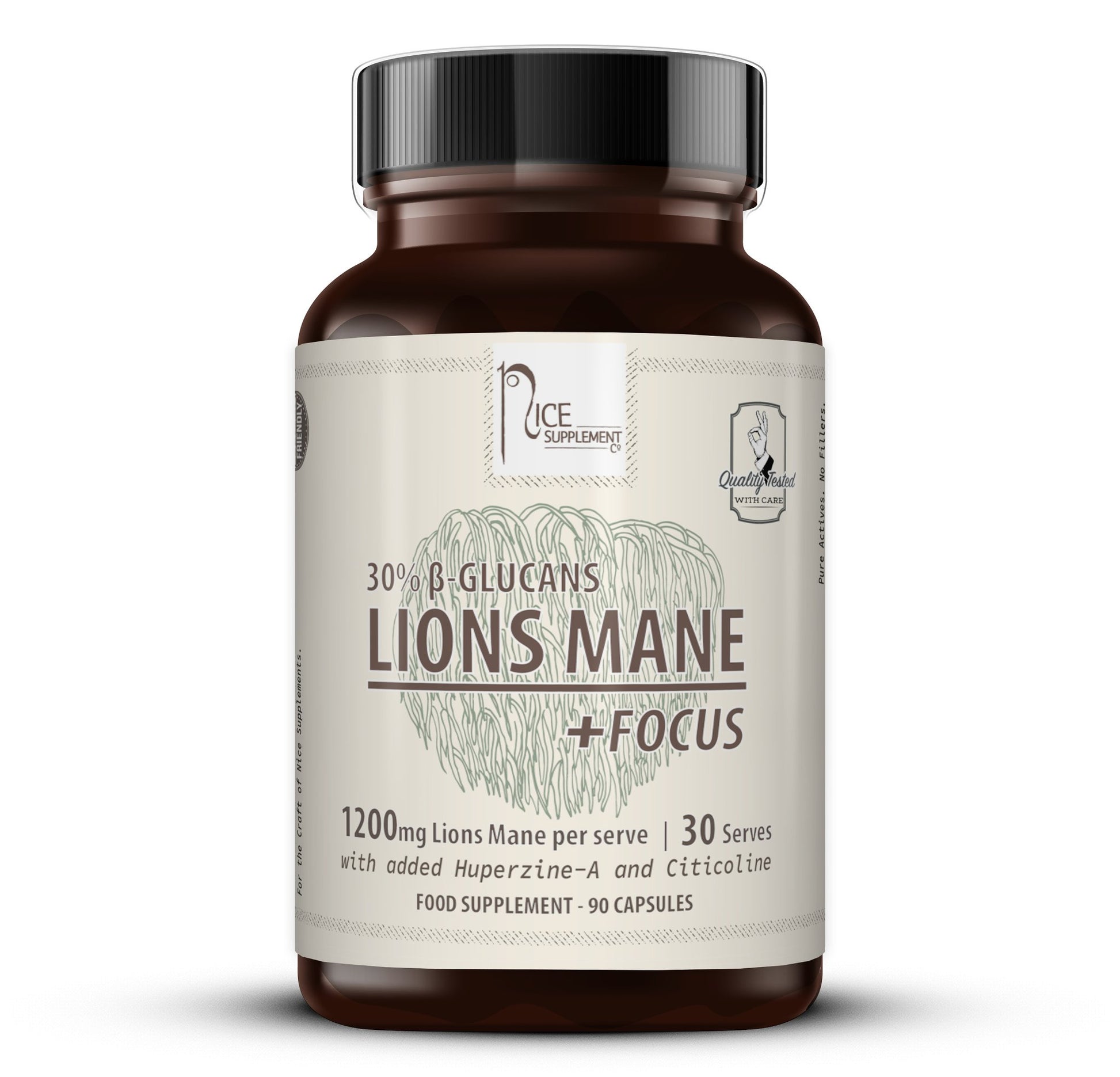Lions Mane + Focus Nootropic Memory and Brain Health -  Product Render - Nice Supplement Co.