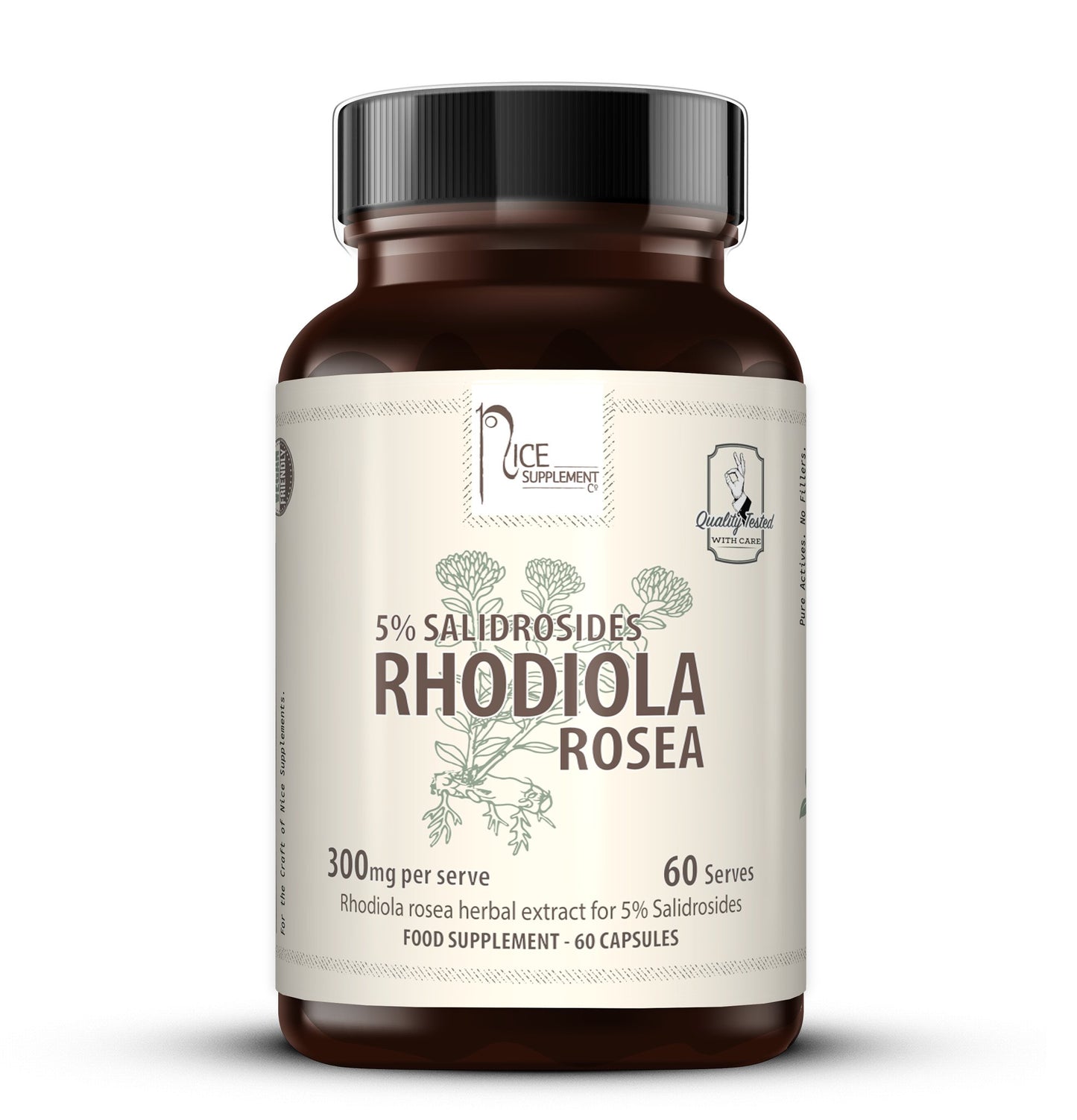 Rhodiola Rosea High Potency 5% Salidrosides for Mood and Adaptogen Stress  -  Product Render  - Nice Supplement Co.